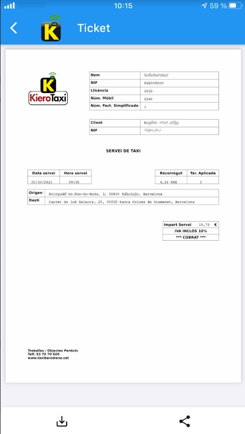 Factura dentro de la app kiero taxi