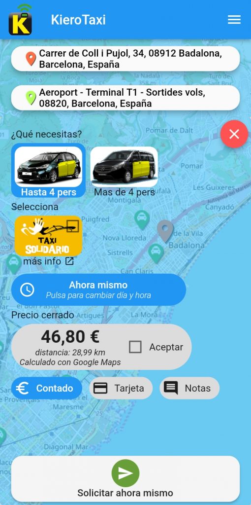 Demo Pedir Taxi Badalona al Aeropuerto con Precio Fijo