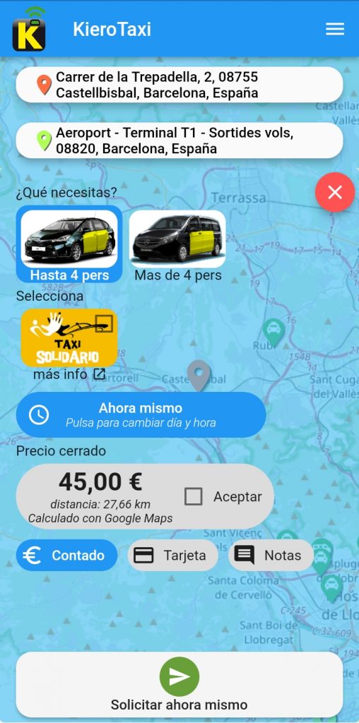 Demo Pedir Taxi Castellbisbal al Aeropuerto con Precio Fijo