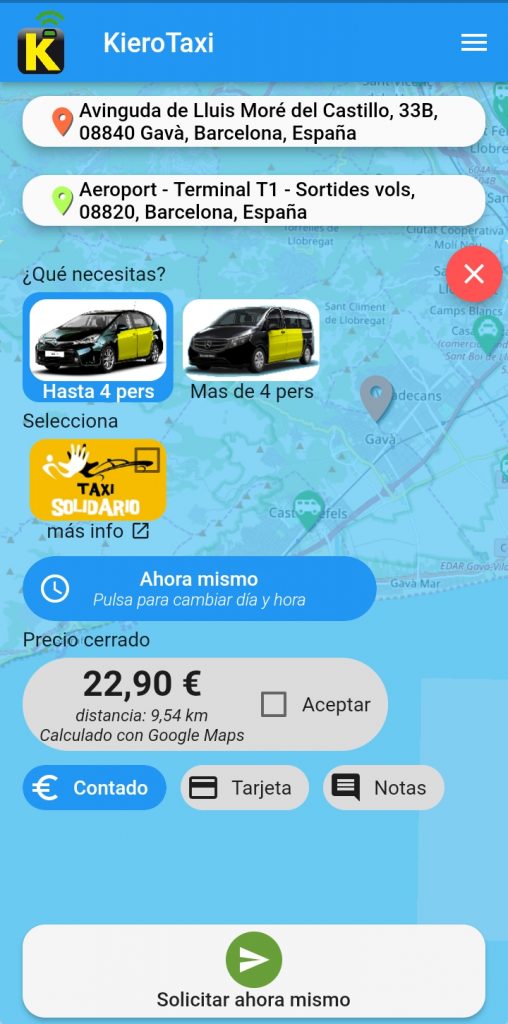 Demo Pedir Taxi Gava al Aeropuerto con Precio Fijo