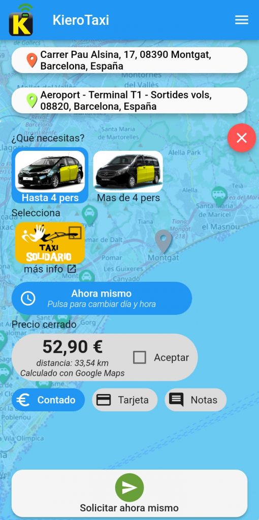 Demo Pedir Taxi Montgat al Aeropuerto con Precio Fijo